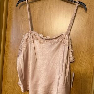 Lace-Trim Satin Cami Tank Top